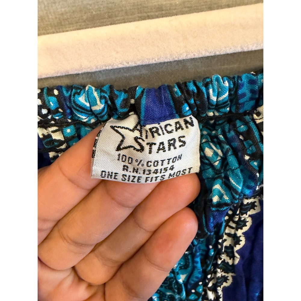 OS 191 African Stars Ghana African Print Maxi Dress Smocked Blue Ethnic Boho - Picture 5 of 8